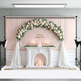 Aperturee - Aperturee White Pink Floral Sweet Candles Wedding Backdrop